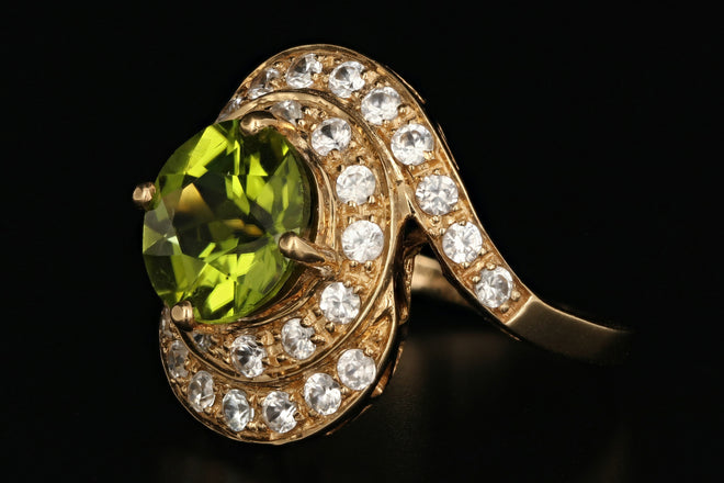 14K Yellow Gold 4 Carat Peridot and White Topaz Ring - Queen May