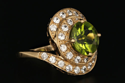 14K Yellow Gold 4 Carat Peridot and White Topaz Ring - Queen May