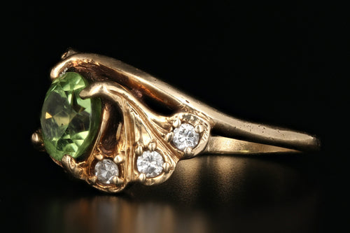 Vintage 14K Yellow Gold 2 Carat Peridot and Diamond Ring - Queen May
