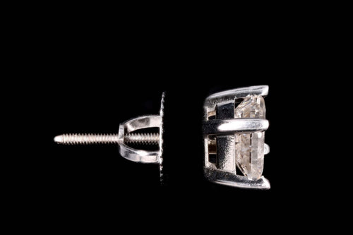Modern 14K White Gold 1.20 Carat Princess Cut Diamond Screw Back Stud Earrings - Queen May