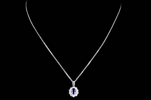 Modern Platinum .64 Carat Sapphire & Diamond Pendant Necklace - Queen May