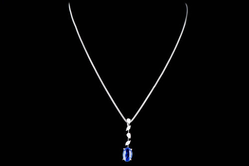 Modern 18K White Gold 3.51 Carat Natural No Heat Ceylon Sapphire & Diamond Pendant Necklace AIGS Certified - Queen May