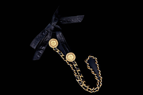Chanel Vintage Black Lambskin Leather Medallion Chain Belt - Queen May