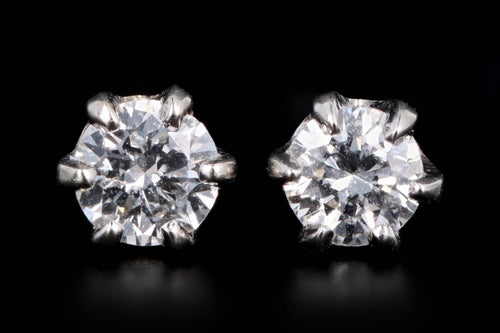 14K White Gold .20 Carat Total Weight Round Brilliant Cut Diamond Stud Earrings - Queen May