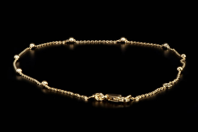 14K Yellow Gold Bead Station Anklet - Queen May