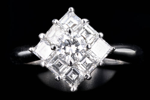 Modern Platinum .31 Carat Round Brilliant & Asscher Cut Diamond Ring - Queen May