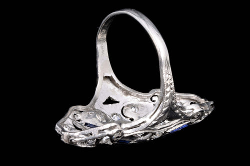 Art Deco Platinum .65 Carats Diamond & Synthetic Sapphire Statement Ring - Queen May