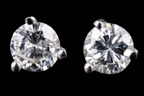 New 14K White Gold .39 Carat Round Brilliant Cut Diamond Martini Stud Earrings - Queen May