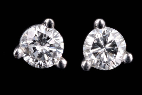 New 14K White Gold .24 Carat Total Weight Round Brilliant Cut Diamond Martini Stud Earrings - Queen May