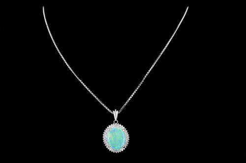 Modern Platinum 3.45 Carat Opal & Diamond Pendant Necklace - Queen May