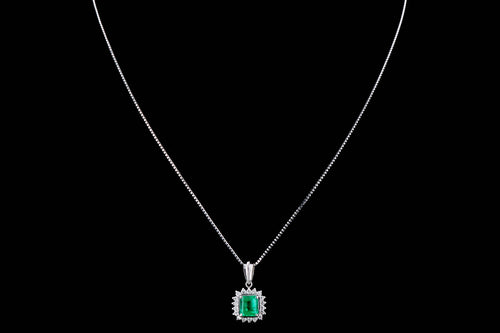 Modern Platinum .95 Carat Emerald & Diamond Pendant Necklace - Queen May