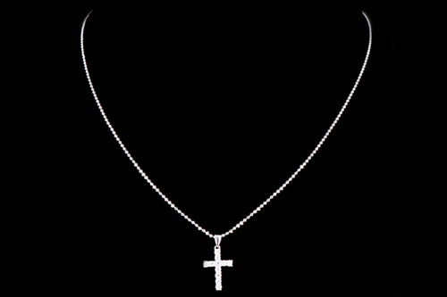 Modern 18K White Gold .29 Carat Round Brilliant Diamond Cross Pendant Necklace - Queen May