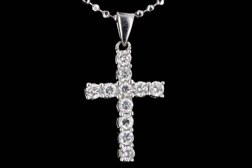 Modern 18K White Gold .29 Carat Round Brilliant Diamond Cross Pendant Necklace - Queen May