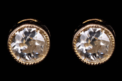 New 14K Yellow Gold .25 Carat Old Mine Cut Diamond Bezel Set Stud Earrings - Queen May