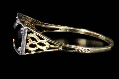 Art Deco 15K Yellow Gold & Platinum 2.15 Carat Garnet Ring - Queen May