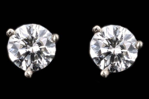 New 14K White Gold 1.03 Carat Round Brilliant Cut Diamond Martini Stud Earrings - Queen May