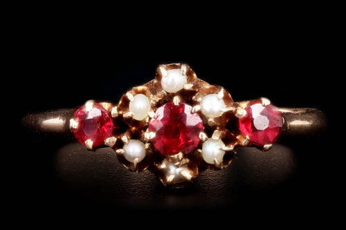 Victorian 10K Rose Gold Garnet & Seed Pearl Ring - Queen May