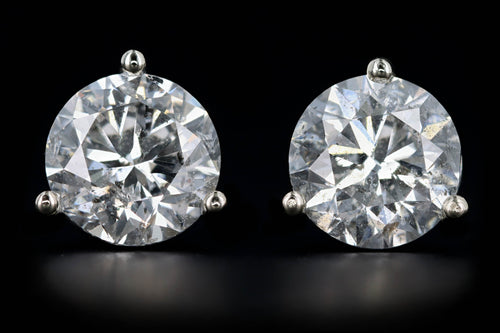 New 14K White Gold 3.02 Carat Total Weight Round Brilliant Diamond Martini Stud Earrings - Queen May