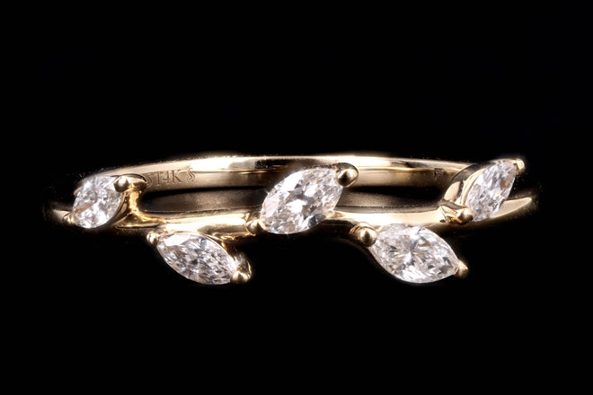 14K White, Yellow, or Rose Gold Gold 0.25 Carat Marquise Diamond Leaf Band - Queen May