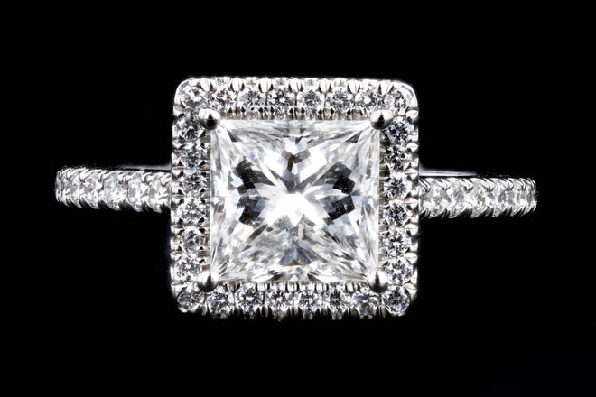Platinum 2.00 Carat Princess Cut Diamond Halo Engagement Ring GIA Certified - Queen May