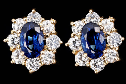 Modern 14K Yellow Gold Sapphire & Diamond Halo Stud Earrings - Queen May