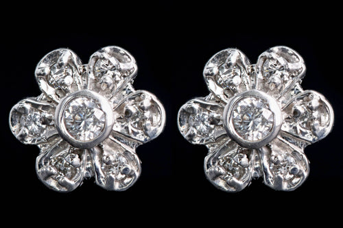 Modern 14K White Gold .20 Carat Round Brilliant Diamond Flower Stud Earrings - Queen May