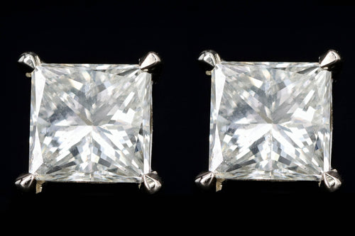 New 14K White Gold 2.10 Carat Total Weight Princess Cut Diamond Stud Earrings - Queen May