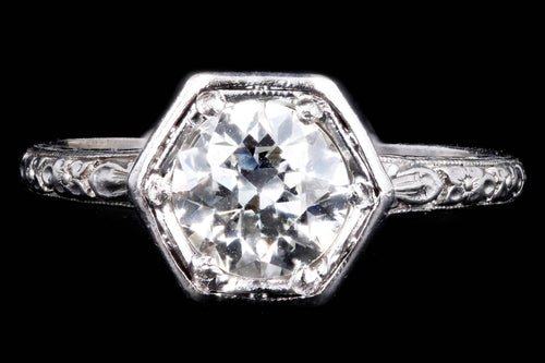 Art Deco Platinum 1.0 Carat Old European Cut Diamond Orange Blossom Engagement Ring - Queen May