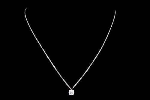 New 14K White Gold .72 Carat Round Brilliant Diamond Pendant Necklace - Queen May