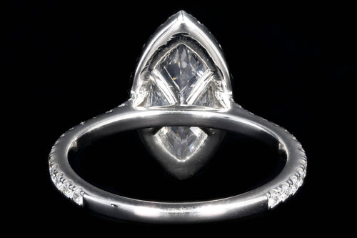 New Platinum 1.59 Carat Marquise Cut Diamond Halo Engagement Ring GIA Certified - Queen May