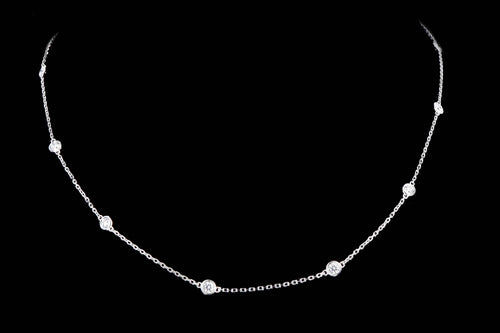 New 14K White Gold .97 Carat Diamond By The Yard Necklace - Queen May