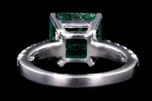 Modern 14K White Gold 2.83 Carat Natural Emerald & Diamond Ring AGL Certified - Queen May