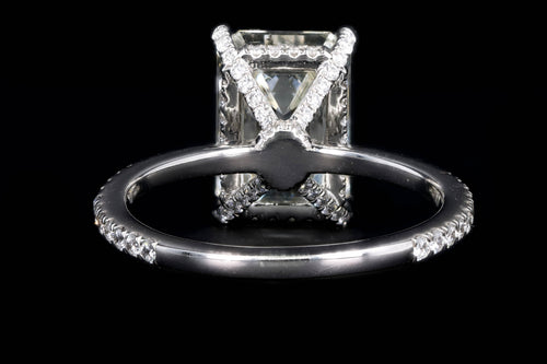New Platinum 4.09 Carat Emerald Cut Diamond French Halo Engagement Ring GIA Certified - Queen May
