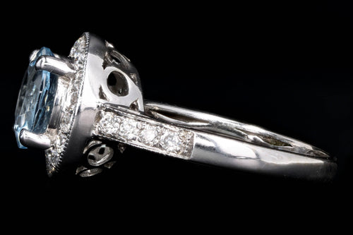 Modern 14K White Gold 1.5 Carat Round Aquamarine & Diamond Ring - Queen May