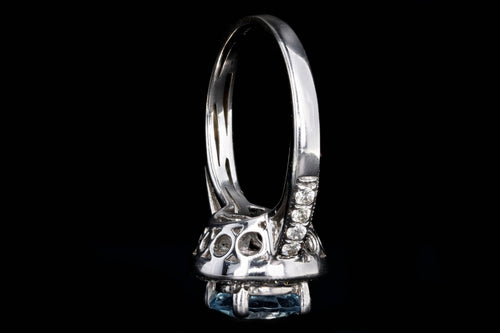 Modern 14K White Gold 1.5 Carat Round Aquamarine & Diamond Ring - Queen May