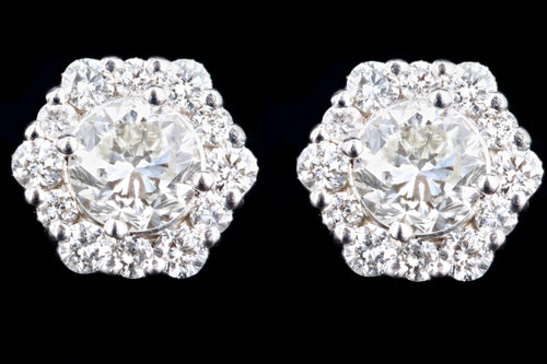 New 14K White Gold .77 Carat Total Weight Round Brilliant Diamond Halo Stud Earrings - Queen May
