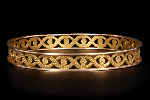 Etruscan Revival 12K Yellow Gold Bangle - Queen May