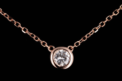 New 14K Gold .10 Carat Round Brilliant Diamond Bezel Set Pendant Necklace - Queen May