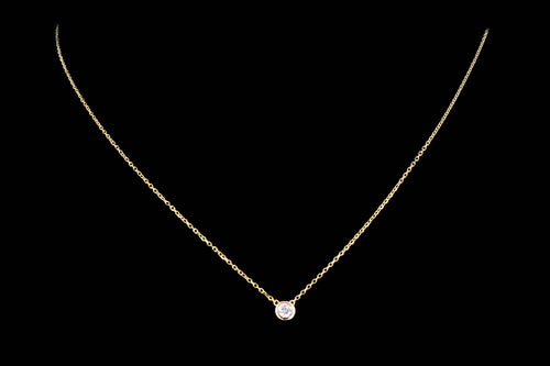 New 14K Gold .10 Carat Round Brilliant Diamond Bezel Set Pendant Necklace - Queen May