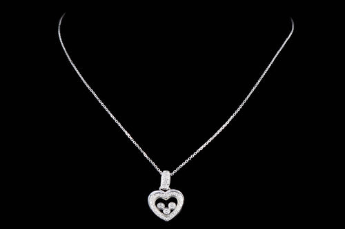Modern 14K White Gold Floating Diamonds Heart Pendant Necklace - Queen May