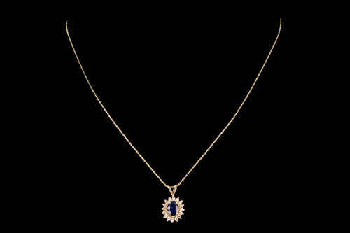 Modern 14K Yellow Gold .70 Carat Natural Sapphire & Diamond Pendant Necklace - Queen May