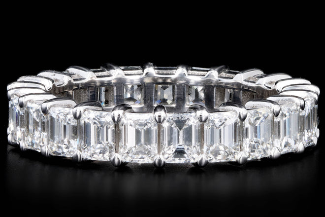 18K White Gold 3.83 Carat Emerald Cut Diamond Eternity Band - Queen May