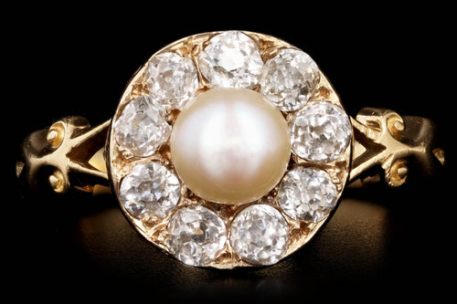 Victorian 5.5mm Pearl & Old Mine Cut Diamond Ring - Queen May