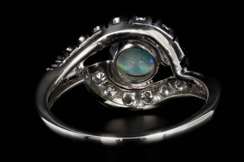 Modern 14K White Gold .32 Carat Round Natural Opal & Diamond Ring - Queen May