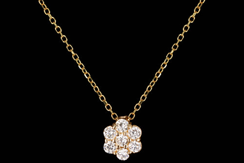 14K Gold Diamond Flower Cluster Pendant Necklace - Queen May