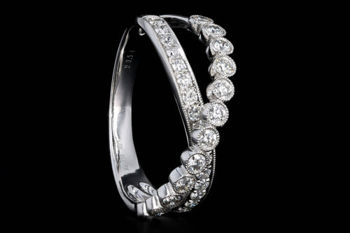 New 18K White Gold .54 Carat Round Brilliant Diamond Criss Cross Band - Queen May