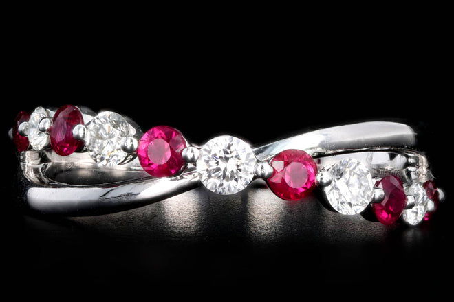14K White Gold Ruby & Diamond Criss Cross Ring - Queen May
