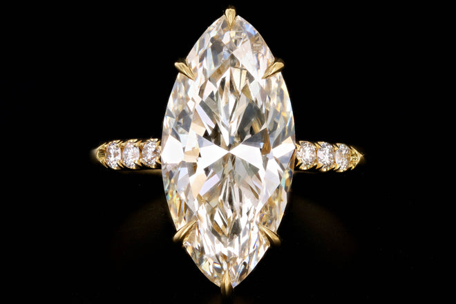 New Vintage Inspired 18K Yellow Gold 4.63 Carat Marquise Cut Diamond Engagement Ring GIA Certified - Queen May