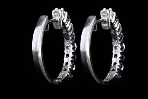 Modern 14K White Gold Sapphire & Diamond Hoop Earrings - Queen May