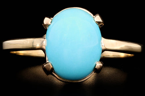 New 14K Yellow Gold 3 Carat Oval Cabochon Cut Turquoise Ring - Queen May